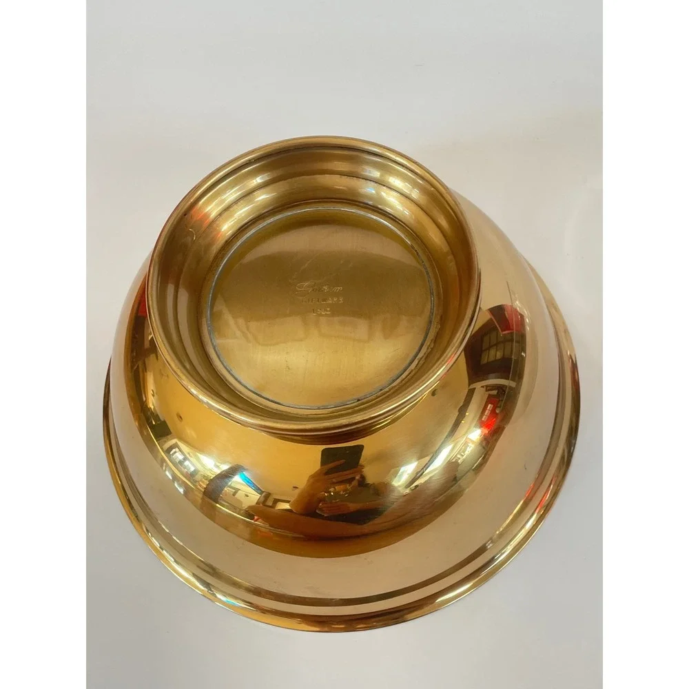 Gorham Giftware L780 Brass Pedestal Bowl Glass Liner Gold Tone Revere 8
